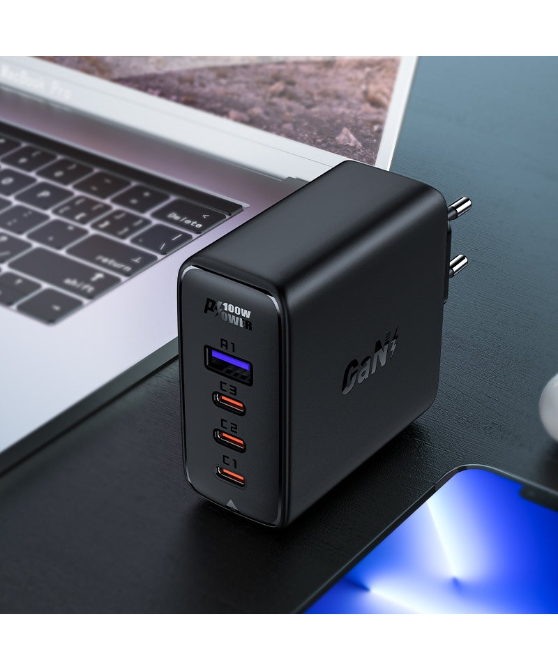 Chargeur Acefast A37 PD 100W GAN avec 3x USB-C, 1x USB-A - www