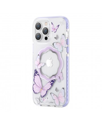 Kingxbar Butterfly Series magnetic case for iPhone 14 Plus MagSafe case with butterflies purple