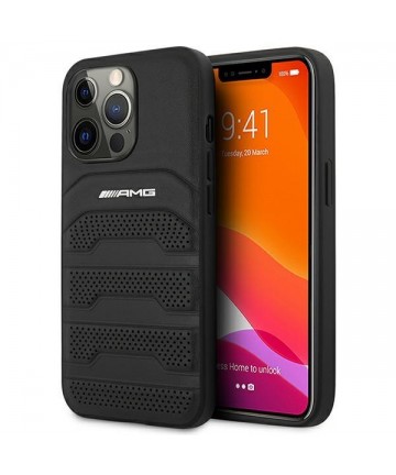 AMG AMHCP14LGSEBK iPhone 14 Pro 6.1 "black / black hardcase Leather Debossed Lines