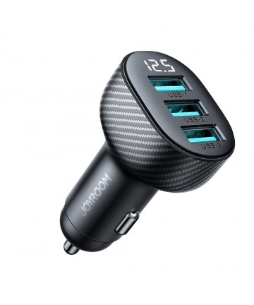 Joyroom JR-CCD03 3.4A Car Charger with Display 3x USB-A - Black