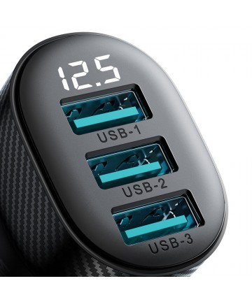 Joyroom JR-CCD03 3.4A Car Charger with Display 3x USB-A - Black