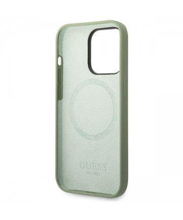 Guess Silicone Logo Plate MagSafe case for iPhone 14 Pro Max - green