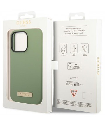Guess Silicone Logo Plate MagSafe case for iPhone 14 Pro Max - green