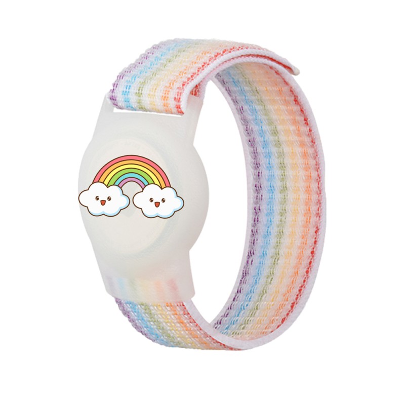 AirTag Case with Strap for Kids Nylon Wristband - with Rainbow Colored Strap