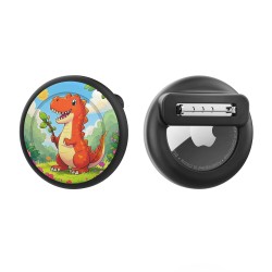 AirTag badge case - black with dinosaur print