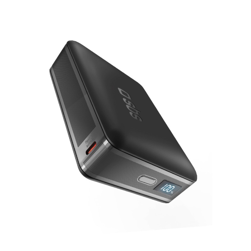 SBS HD 30W 10000mAh USB-C Powerbank with LCD Display - Black