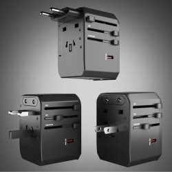SBS Universal GaN Travel Adapter 70W 3xUSB-C 2xUSB-A with Case - Black
