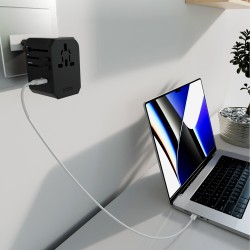 SBS Universal GaN Travel Adapter 70W 3xUSB-C 2xUSB-A with Case - Black