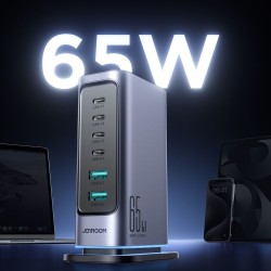 Joyroom JR-TCM02 GaN 65W charger charging station 4xUSB-C 2xUSB-A UK plug - gray