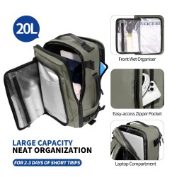 Tech-Protect Defender S50 Backpack for Ryanair & Wizzar, 20L Laptop - Olive