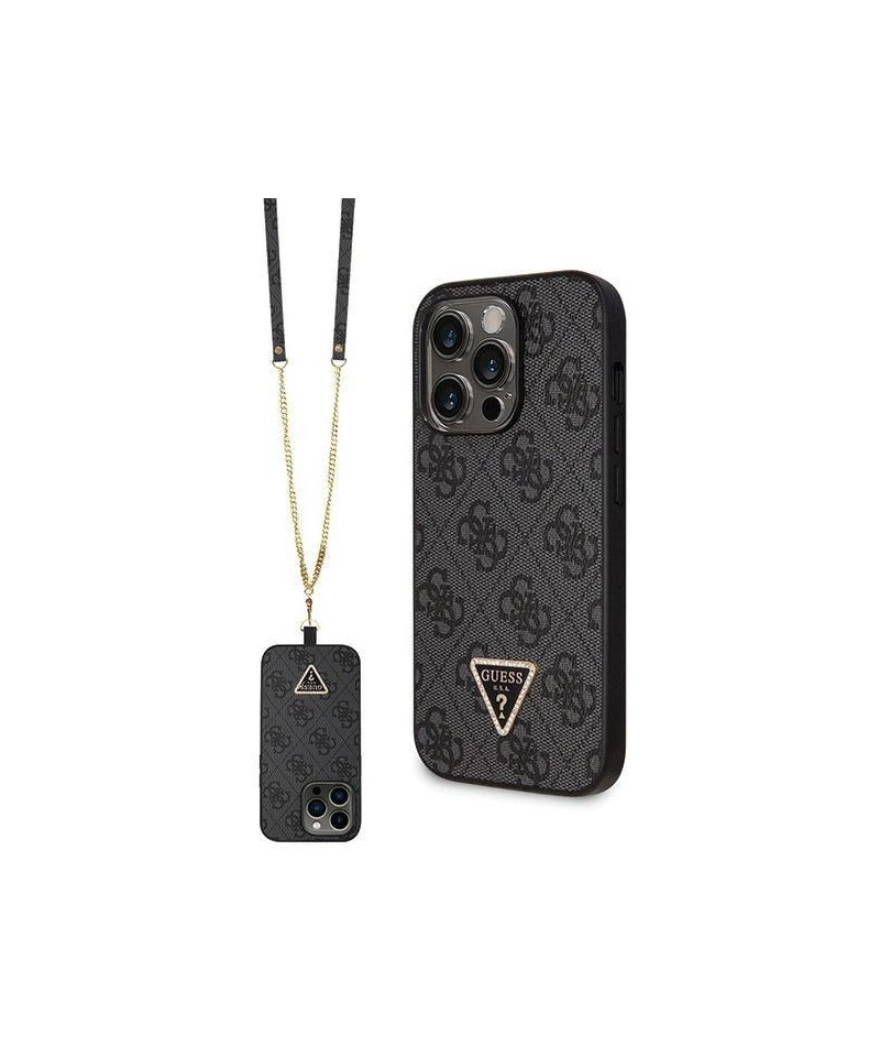 Guess GUHCP14LP4TDSCPK case for iPhone 14 Pro - black Crossbody 4G Metal Logo