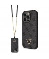 Guess GUHCP14LP4TDSCPK case for iPhone 14 Pro - black Crossbody 4G Metal Logo
