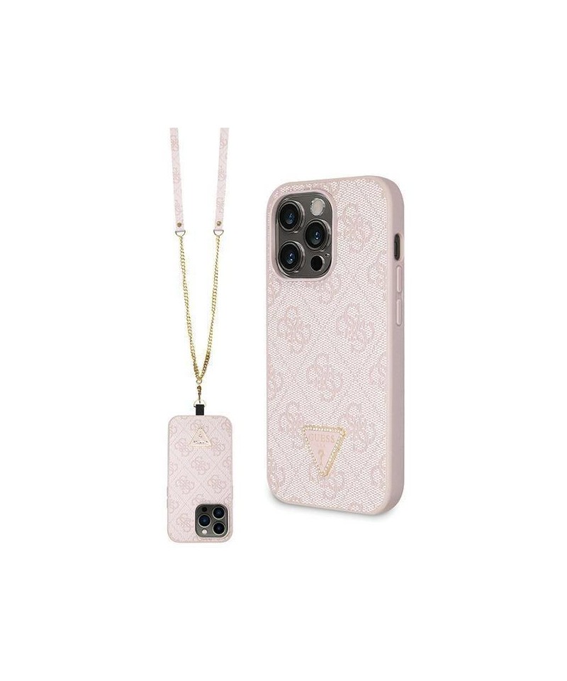 Guess GUHCP14LP4TDSCPP case for iPhone 14 Pro - pink Crossbody 4G Metal Logo