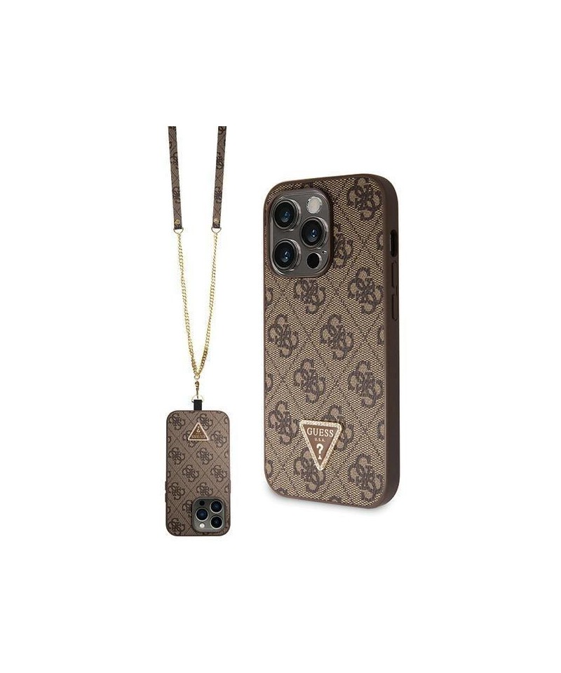 Guess GUHCP14LP4TDSCPW case for iPhone 14 Pro - brown Crossbody 4G Metal Logo