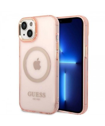 Guess GUHMP14SHTCMP iPhone 14 6.1" pink/pink hard case Gold Outline Translucent MagSafe