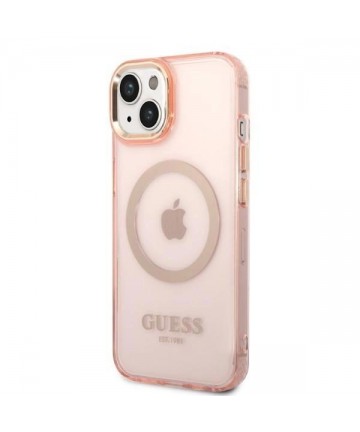 Guess GUHMP14SHTCMP iPhone 14 6.1" pink/pink hard case Gold Outline Translucent MagSafe