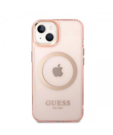 Guess GUHMP14SHTCMP iPhone 14 6.1" pink/pink hard case Gold Outline Translucent MagSafe