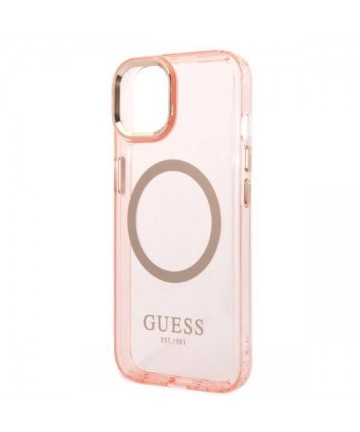 Guess GUHMP14SHTCMP iPhone 14 6.1" pink/pink hard case Gold Outline Translucent MagSafe