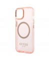 Guess GUHMP14SHTCMP iPhone 14 6.1" pink/pink hard case Gold Outline Translucent MagSafe