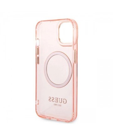 Guess GUHMP14SHTCMP iPhone 14 6.1" pink/pink hard case Gold Outline Translucent MagSafe