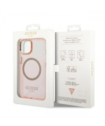 Guess GUHMP14SHTCMP iPhone 14 6.1" pink/pink hard case Gold Outline Translucent MagSafe