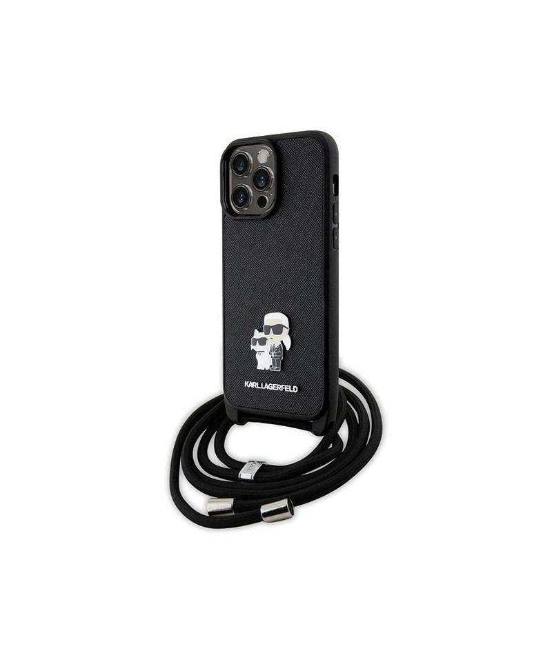 Karl Lagerfeld KLHCP14XSAKCPSK case for iPhone 14 Pro Max 6.7" hardcase - black Crossbody Saffiano Metal Pin Karl&Choupette