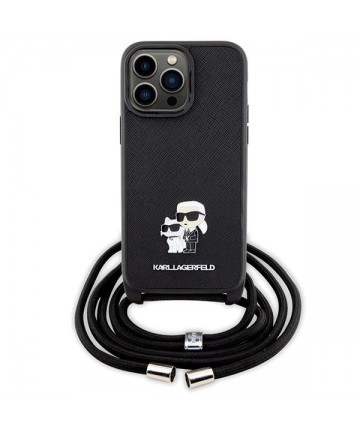 Karl Lagerfeld KLHCP14XSAKCPSK case for iPhone 14 Pro Max 6.7" hardcase - black Crossbody Saffiano Metal Pin Karl&Choupette