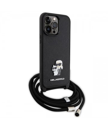 Karl Lagerfeld KLHCP14XSAKCPSK case for iPhone 14 Pro Max 6.7" hardcase - black Crossbody Saffiano Metal Pin Karl&Choupette