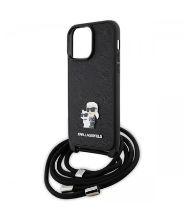 Karl Lagerfeld KLHCP14XSAKCPSK case for iPhone 14 Pro Max 6.7" hardcase - black Crossbody Saffiano Metal Pin Karl&Choupette