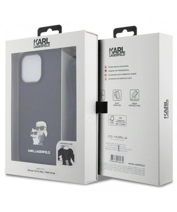 Karl Lagerfeld KLHCP14XSAKCPSK case for iPhone 14 Pro Max 6.7" hardcase - black Crossbody Saffiano Metal Pin Karl&Choupette