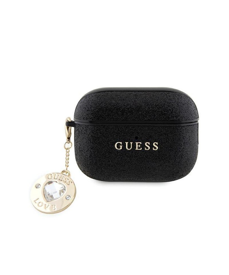 Guess GUAP2PGEHCDK case for AirPods Pro 2 cover - black Fixed Glitter Heart Diamond Charm