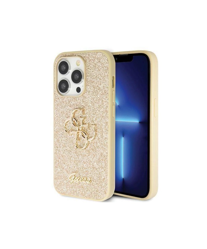 Guess GUHCP14LHG4SGD case for iPhone 14 Pro - gold Glitter Script Big 4G