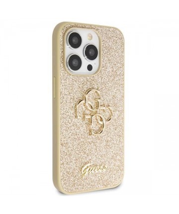 Guess GUHCP14LHG4SGD case for iPhone 14 Pro - gold Glitter Script Big 4G