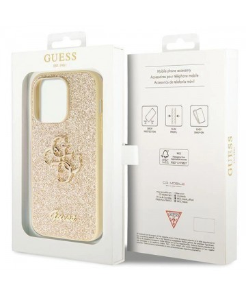 Guess GUHCP14LHG4SGD case for iPhone 14 Pro - gold Glitter Script Big 4G