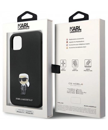 Karl Lagerfeld KLHCN61SMHKNPK case for iPhone 11 / Xr - black Silicone Ikonik Metal Pin