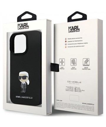 Karl Lagerfeld KLHCP14LSMHKNPK case for iPhone 14 Pro - black Silicone Ikonik Metal Pin