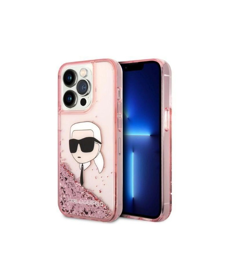 Karl Lagerfeld Glitter Karl's Head case for iPhone 14 Pro - pink