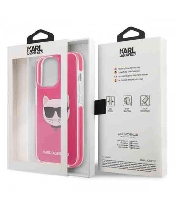 Etui Karl Lagerfeld Choupette Head na iPhone 13 Pro / iPhone 13 - fuksjowy