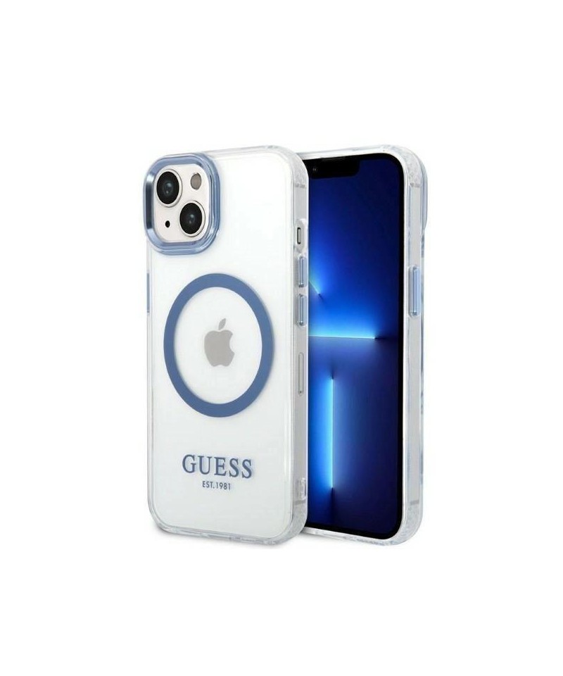 Guess Metal Outline MagSafe case for iPhone 14 Plus - blue