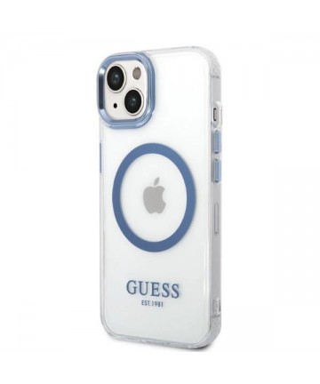 Guess Metal Outline MagSafe case for iPhone 14 Plus - blue