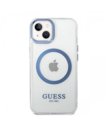 Guess Metal Outline MagSafe case for iPhone 14 Plus - blue