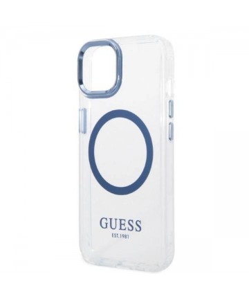 Guess Metal Outline MagSafe case for iPhone 14 Plus - blue