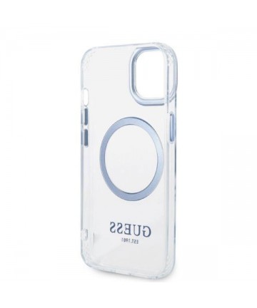 Guess Metal Outline MagSafe case for iPhone 14 Plus - blue