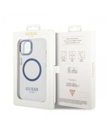 Guess Metal Outline MagSafe case for iPhone 14 Plus - blue