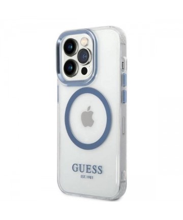 Guess Metal Outline MagSafe case for iPhone 14 Pro - blue