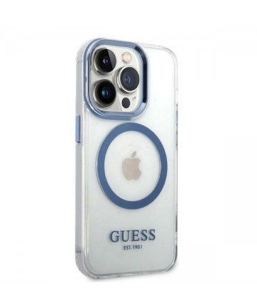 Guess Metal Outline MagSafe case for iPhone 14 Pro - blue
