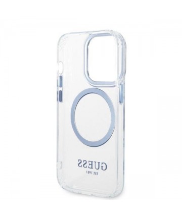 Guess Metal Outline MagSafe case for iPhone 14 Pro - blue