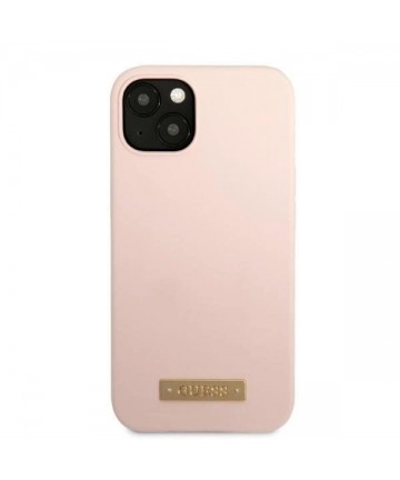 Guess GUHMP13MSBPLP iPhone 13 6.1" pink/pink hard case Silicone Logo Plate MagSafe
