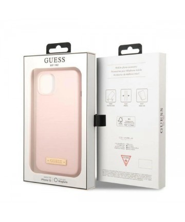 Guess GUHMP13MSBPLP iPhone 13 6.1" pink/pink hard case Silicone Logo Plate MagSafe