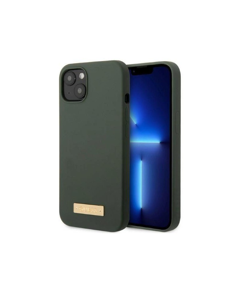 Guess GUHMP13MSBPLA iPhone 13 6.1" green/khaki hard case Silicone Logo Plate MagSafe